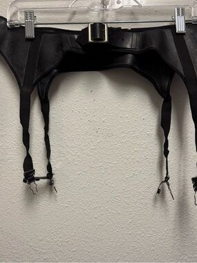 Catherine Coatney Black Leather Garter Belt XL Vintage Punk Goth Lingerie